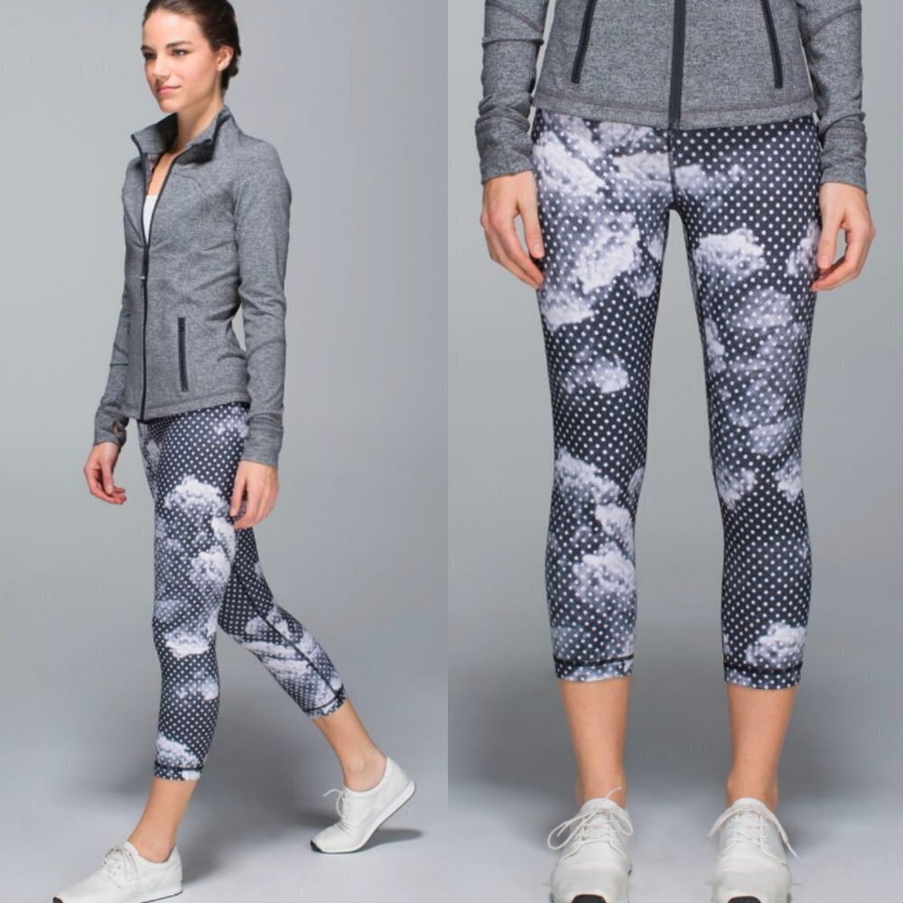 ☀️ LULULEMON Wunder Under Crop Leggings Dottie Dream Black White Gray Polka Dot